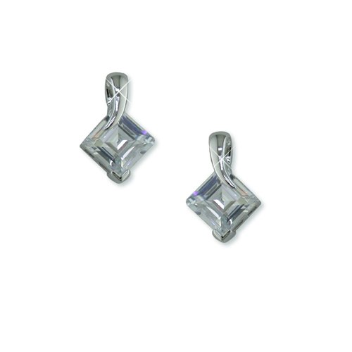 Cubic Zirconia Square Rhodium Earrings