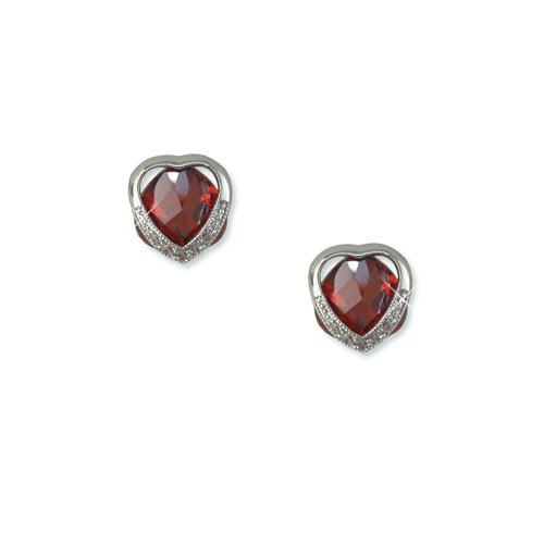Heart-shaped Garnet Cubic Zirconia Earrings