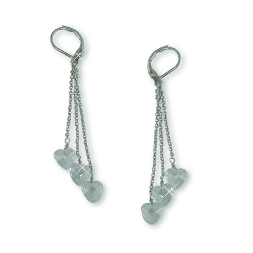 Cubic Zirconia Hearts Dangle Earrings