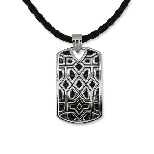 Black & Rhodium Dog Tag Necklace (N6294)