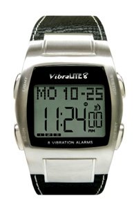 VibraLite 8 Vibrating Watch (Stainless Steel Case/Black Leather Band)