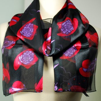Silk Scarf Black - Red Hatter Scarf