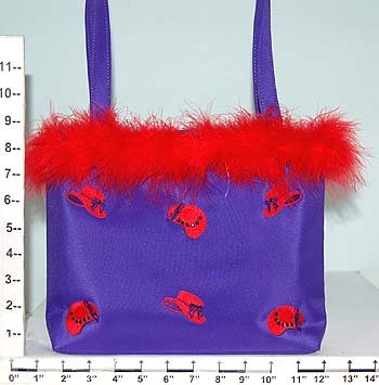 RED HAT PURSE WITH STONES AND FEATHERS