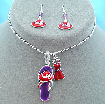 RED HAT FLIP FLOP NECKLACE & EARRING SET