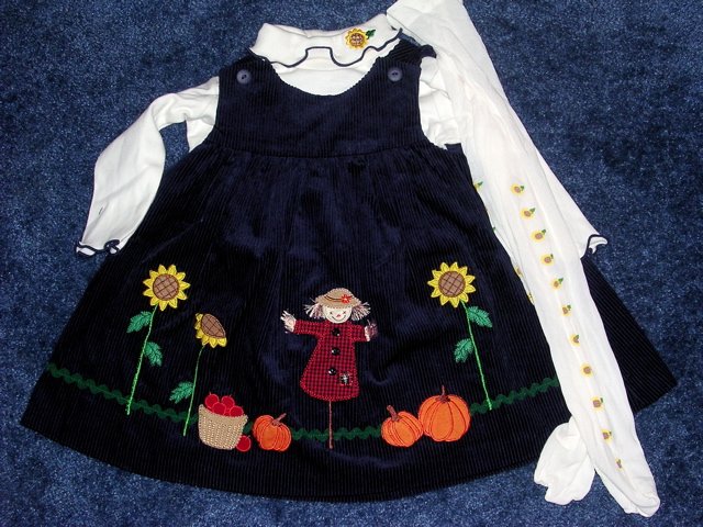 Fall scene dress, onesie, tights like new 12 months