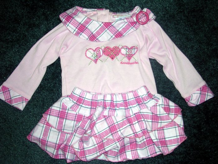 Pink plaid skirt set - EUC 12 months