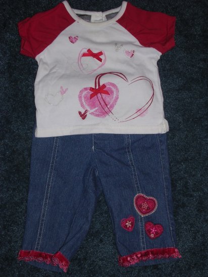 Heart jeans, tee, cord shirt set 12 months