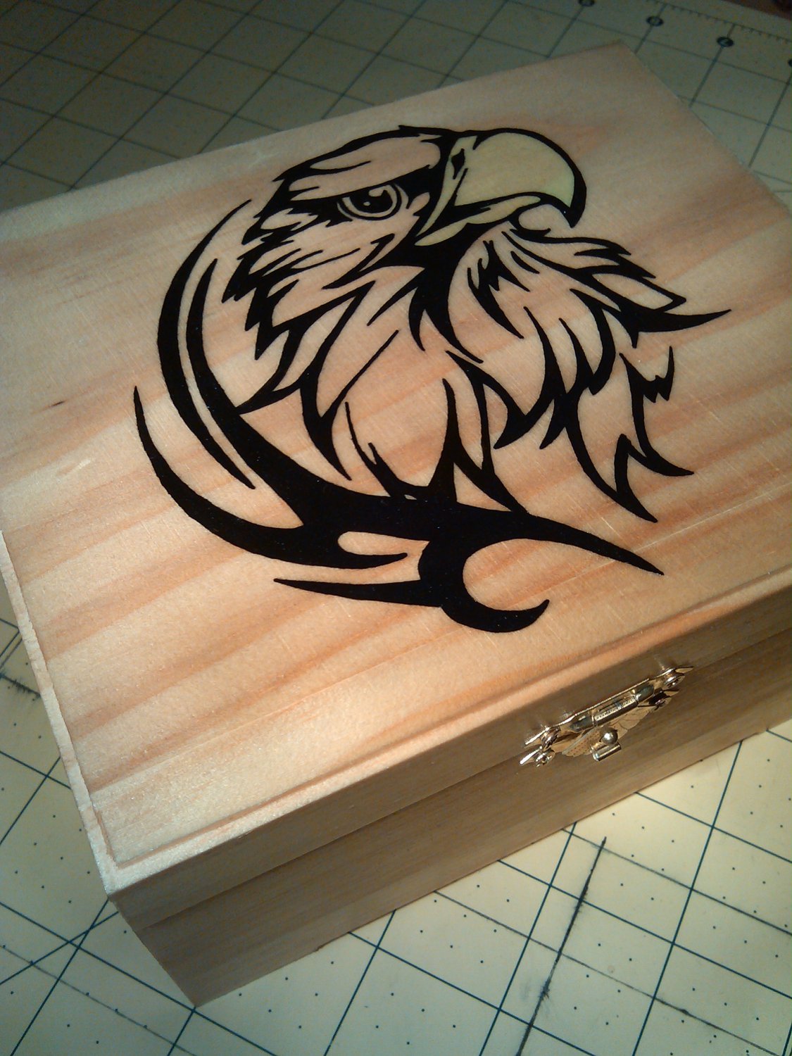 rare new collectible " hawk, american eagle " wood, hinged jewelry trinket box