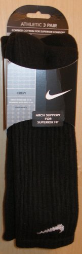 NIKE BLACK ATHLETIC CREW SOCKS 3 PACK