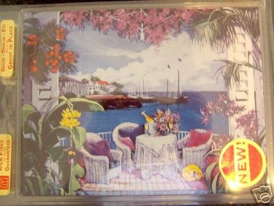 NEW 8'' X 6'' Painted Tile --Tropical Scene Cafe Table