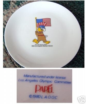 Sam the Olympic Eagle 1984 LA USA Olympics Plate Flag