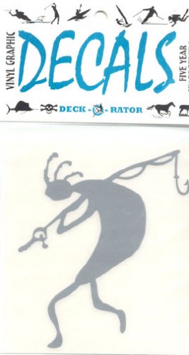 Kokopelli Fisherman Vinyl Decal Single Left Facing Silver