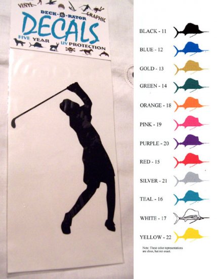 Female Golfer Vinyl Decal Gold Large