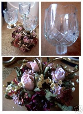 Candle holder with 3 clear glass votives & flower ring
