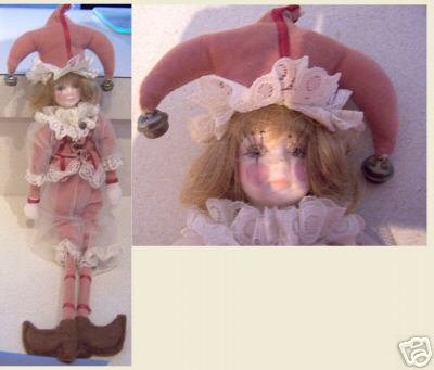 Mardi Gras Doll w/jester hat and porcelain bust