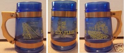 Blue Glass Six Flags over Mid-America Beer Stein