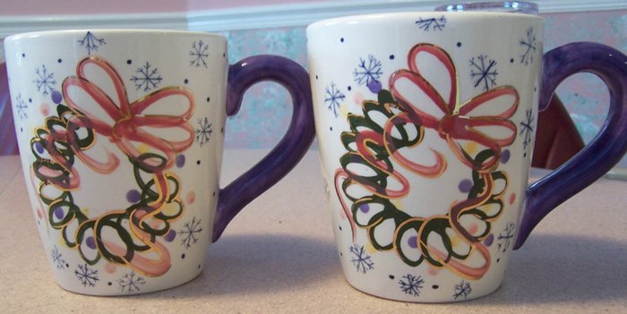 2 Large Hand Painted Winter/Holiday Coffee Mugs