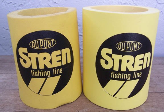 2 Du Pont Stren Fishing Line yellow can koozies