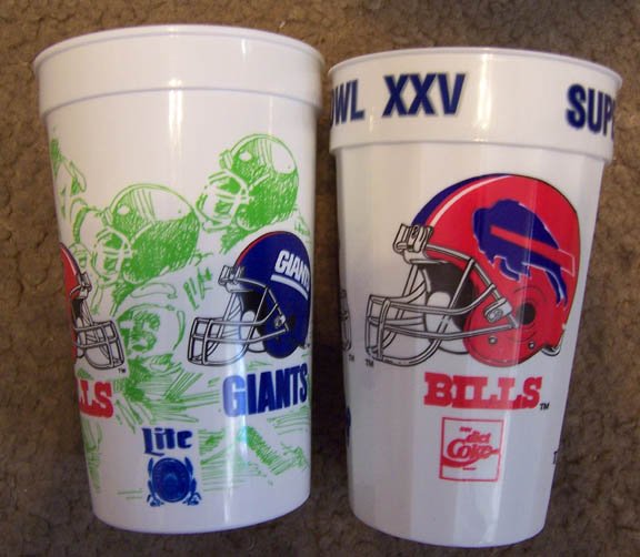 2 Super Bowl XXV Tampa FL plastic beer soda cups