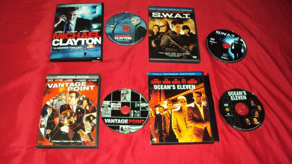 OCEAN'S ELEVEN + VANTAGE POINT + CLAYTON + S.W.A.T. DVD'S VERY GOOD TO NEAR MINT