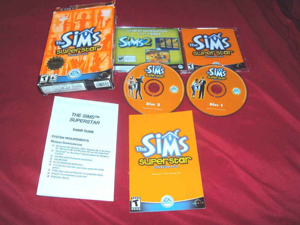SIMS SUPERSTAR Expansion Pack PC DISCS CD CASE ART MANUAL INSERT & BOX ART