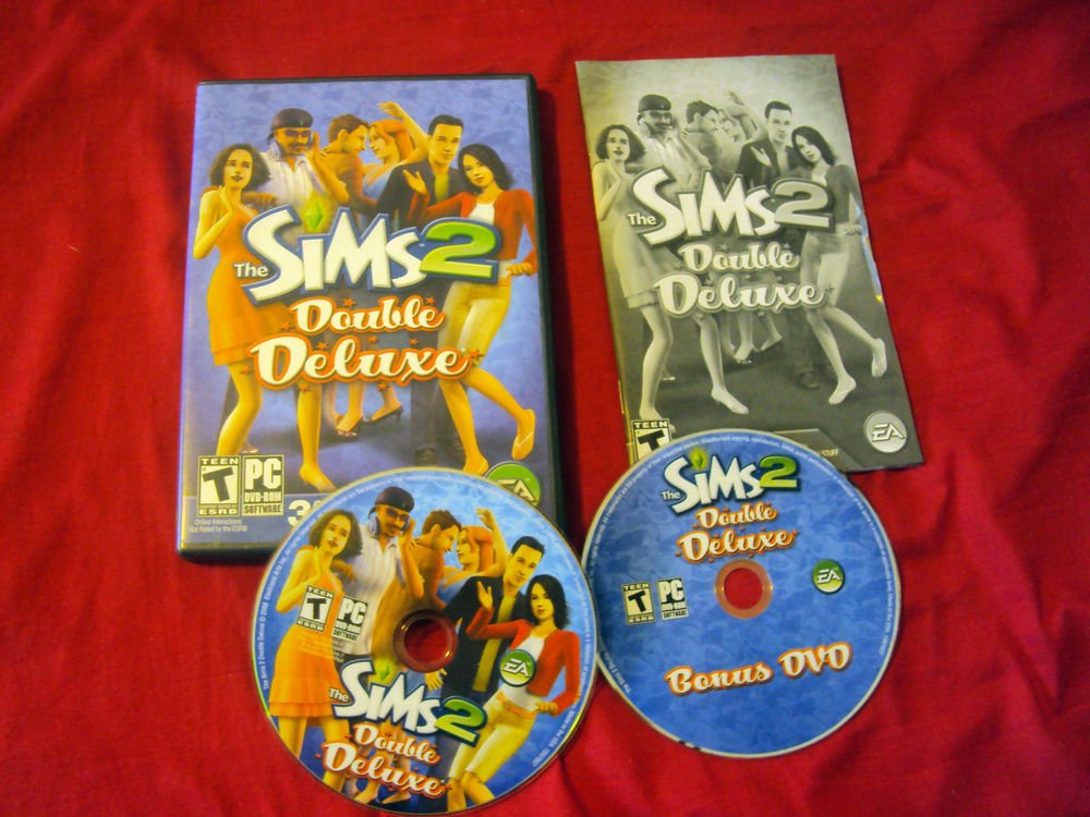 SIMS 2 DOUBLE DELUXE PC DISCS MANUAL ART & CASE GOOD TO VERY GOOD HAS CODE