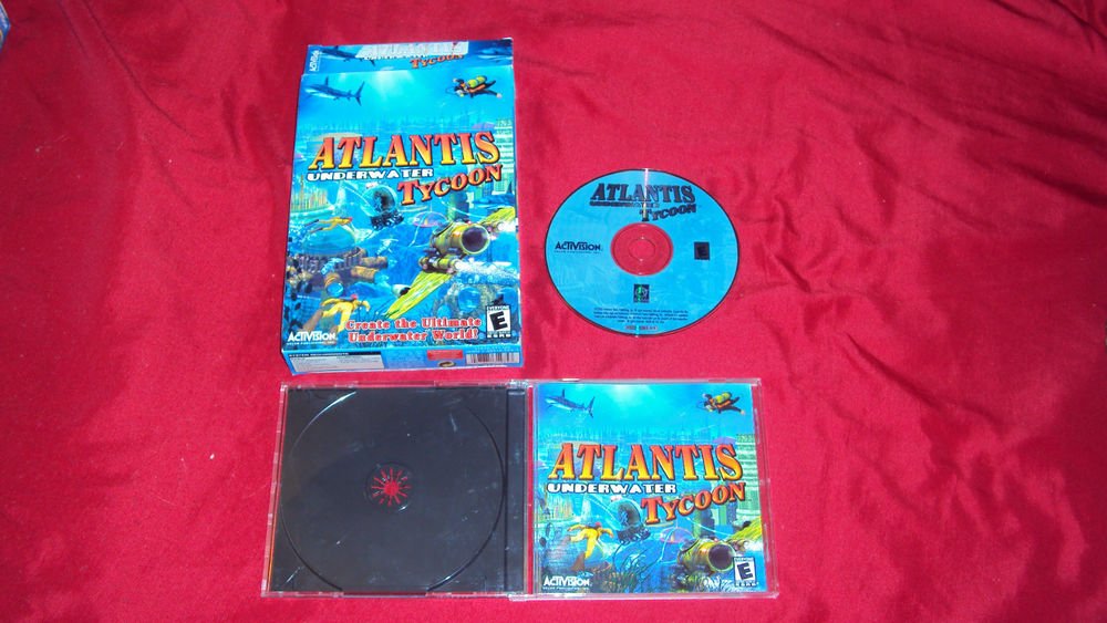 ATLANTIS UNDERWATER TYCOON PC GAME DISC BOX ART CASE & ART MINT TO NEAR MINT