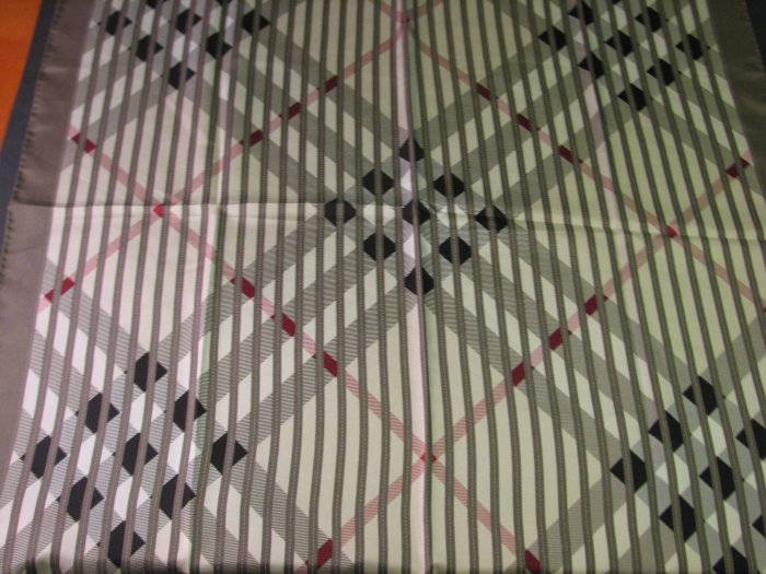 NWT Burberry 100% Silk Check Scarf w/ Solid Grey Border