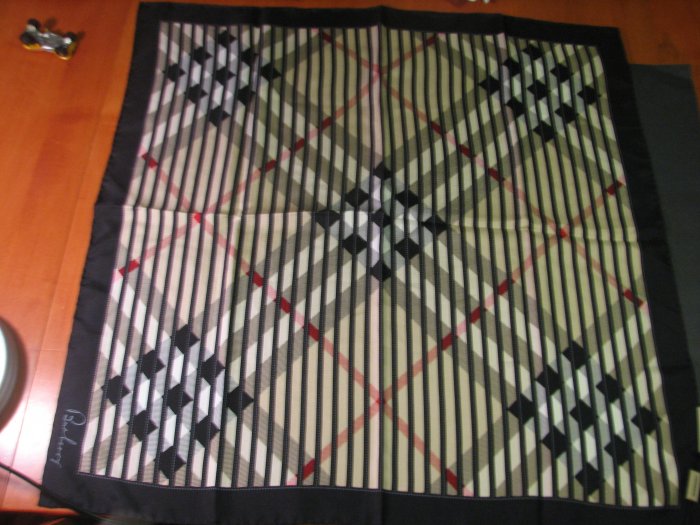 NWT Auth. Burberry 100% Silk Scarf w/ Black Border