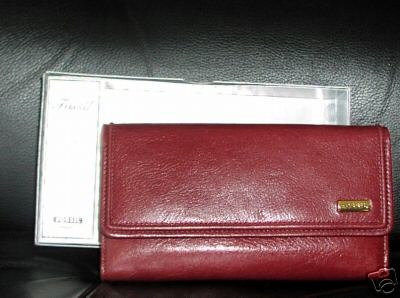 AUTHENTIC FOSSIL LEATHER FLAP CLUTCH Checkbook Wallet