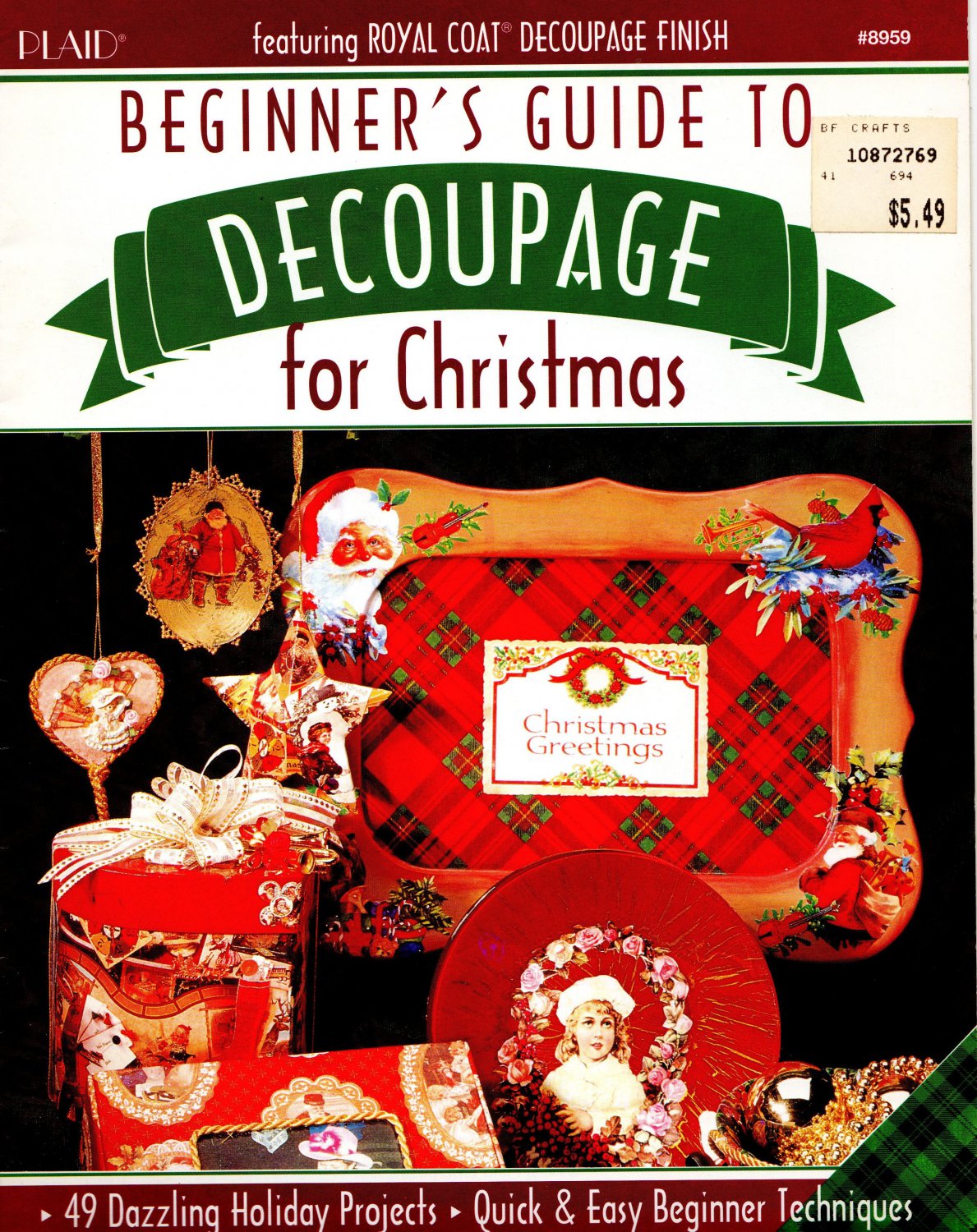 NEW*BEGINNER'S GUIDE TO DECOUPAGE FOR CHRISTMAS*1994*PLAID ENTERPRISES*OUT OF PRINT*