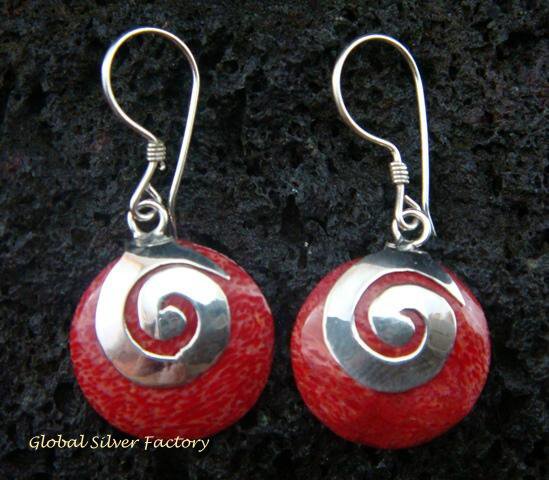 925 Silver Red Coral Spiral Design Earrings ER-505-KT