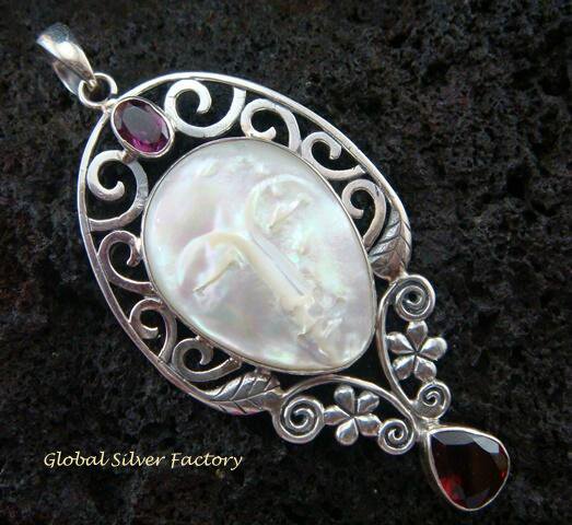 Sterling Silver Carved Shell Goddess Pendant GDP-918-KT