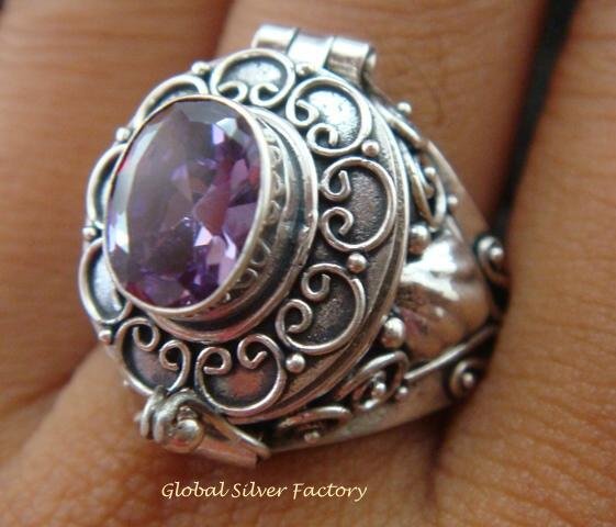 Silver & Amethyst Poison Locket Ring LR-549-KT