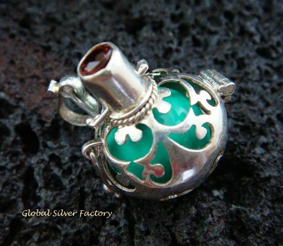 925 Silver & Garnet 16MM Harmony Ball Pendant HB-296-KT