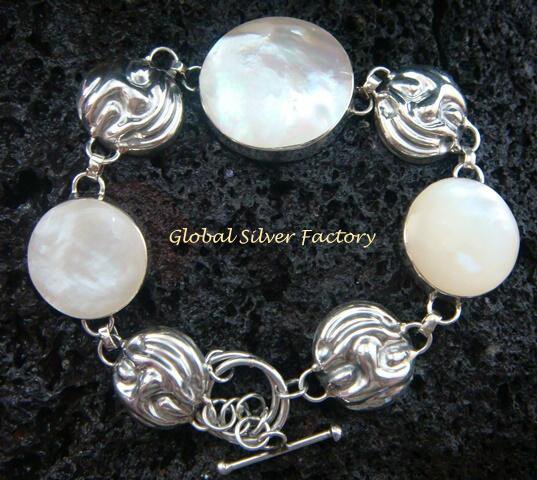 925 Silver White Shell & Faces Bracelet SBB-321-KT