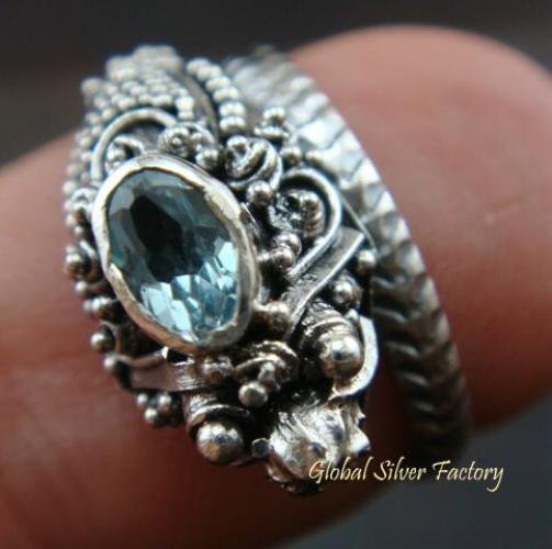Sterling Silver & Blue Topaz Snake Ring RI-216-KA