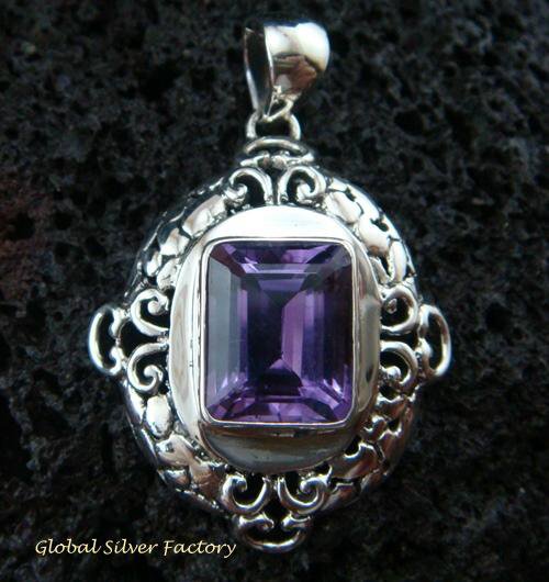 Bali Design Sterling Silver & Amethyst Pendant SP-444-KT