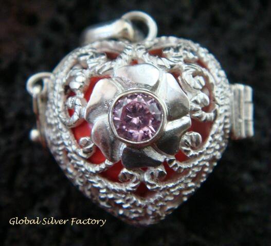 925 Silver Rose Quartz Heart Harmony Ball Pendant HB-308-KT
