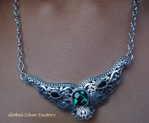 Sterling Silver & Green Quartz Bali Design Necklace NS-123-KT