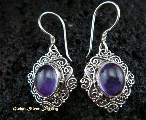Antique 925 Silver Bali Amethyst Earrings ER-449-NY