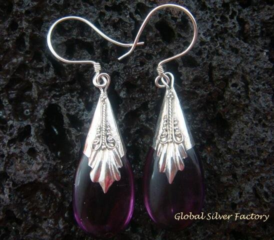 Sterling Silver Amethyst (syn ) Earrings SJ-155-KA