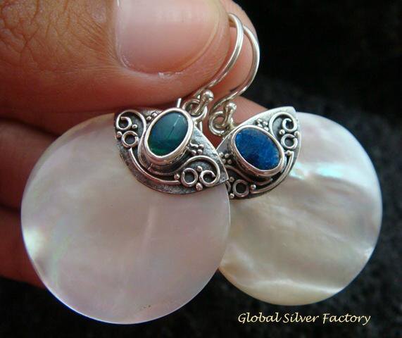 925 Silver Opal & Round Shell Earrings ER-528-KT