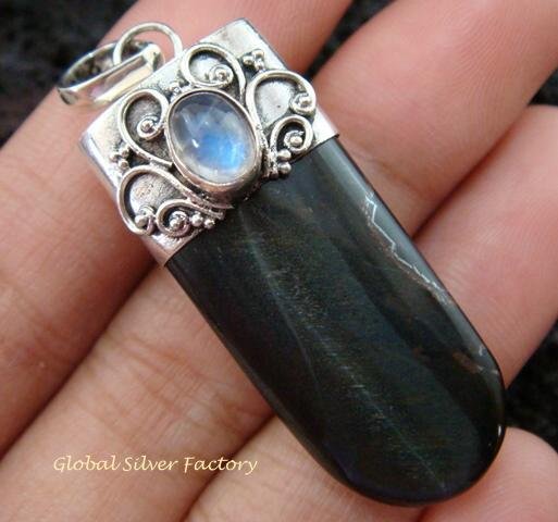 925 Silver Rainbow Moonstone & Tiger Eye Pendant SP-472-KT