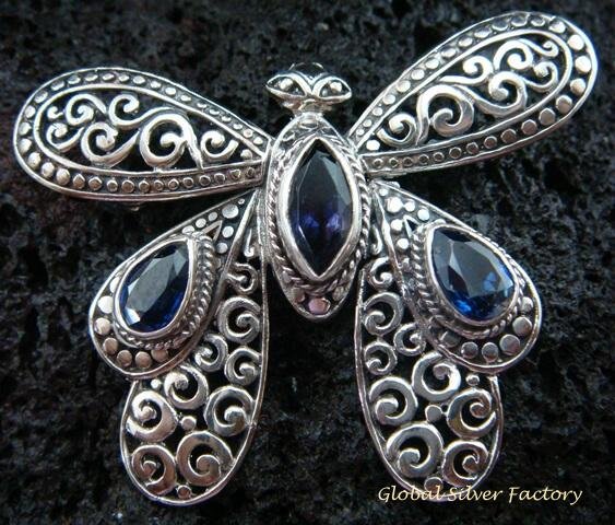 925 Silver & Blue Sapphire Butterfly Wing BC-160-KT