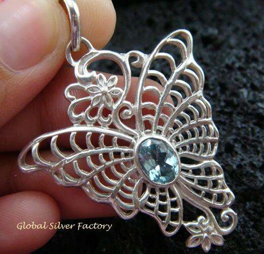 925 Silver & Blue Topaz Butterfly Pendant SP-466-KT