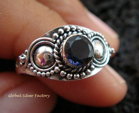 Sterling Silver Blue Sapphire Gemstone Ring RI-281-KT