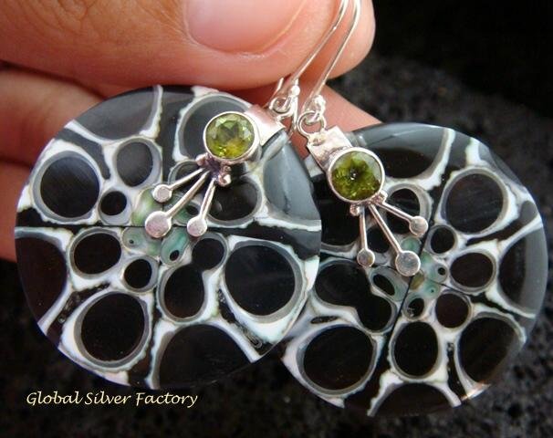 925 Silver Peridot & Shell Earrings ER-545-KT