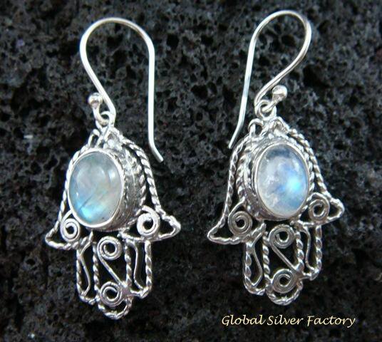 925 Silver & Rainbow Moonstone Bali Earrings ER-549-KT