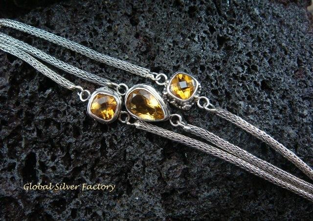 925 Silver & Citrine Triple Dragon Bone Bracelet SBB-335-KT